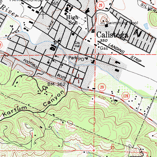 Topographic Map of Calistoga Public Library, CA