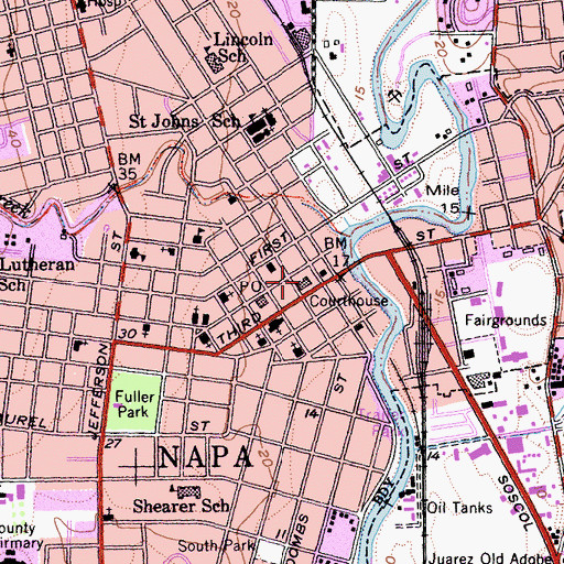 Topographic Map of Napa County Courthouse, CA