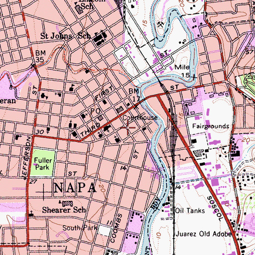 Topographic Map of Napa County Hall of Justice, CA