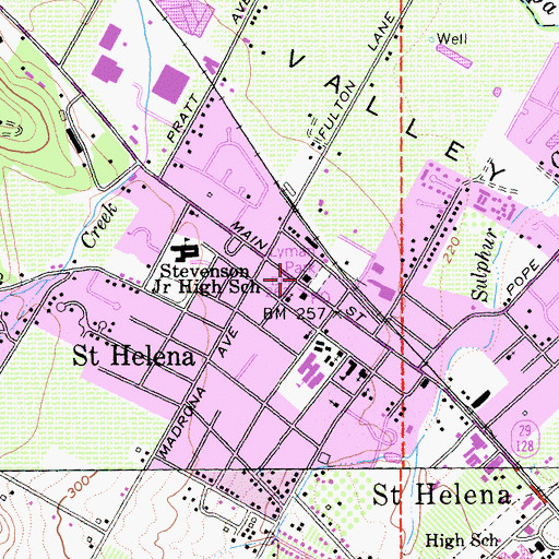 Topographic Map of Saint Helena City Hall, CA
