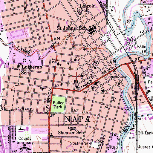 Topographic Map of First Baptist Church, CA