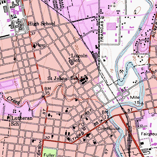 Topographic Map of Saint John the Baptist Roman Catholic Church, CA