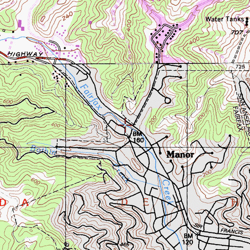 Topographic Map of Fairfax Community Church, CA