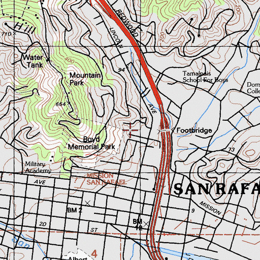 Topographic Map of First Baptist Church, CA