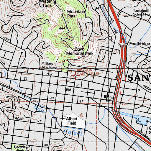 Topographic Map of Saint Pauls Episcopal Church, CA