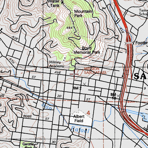 Topographic Map of Saint Raphaels Roman Catholic Church, CA