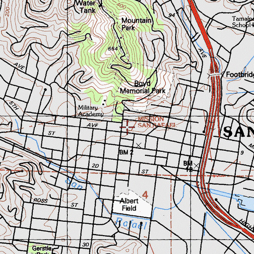 Topographic Map of Saint Raphael Elementary School, CA
