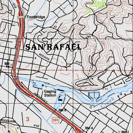 Topographic Map of San Rafael Adult Education School, CA