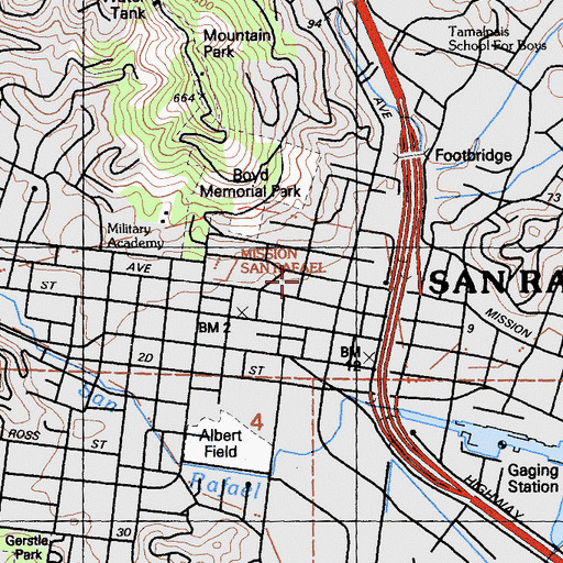 Topographic Map of San Rafael General Hospital, CA