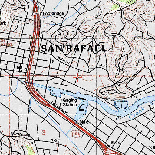 Topographic Map of San Rafael High School, CA