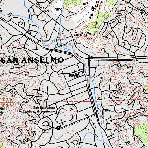 Topographic Map of San Anselmo Town Hall, CA