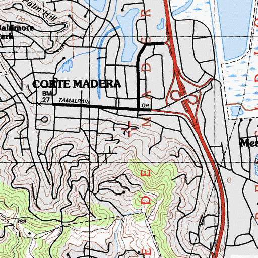 Topographic Map of Corte Madera Regional Branch Marin County Free Library, CA