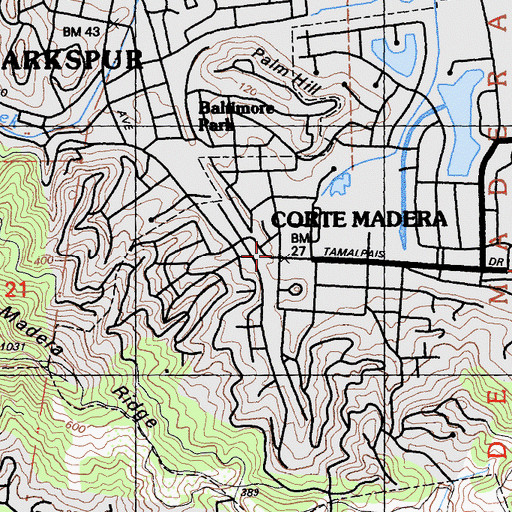 Topographic Map of Corte Madera Town Hall, CA