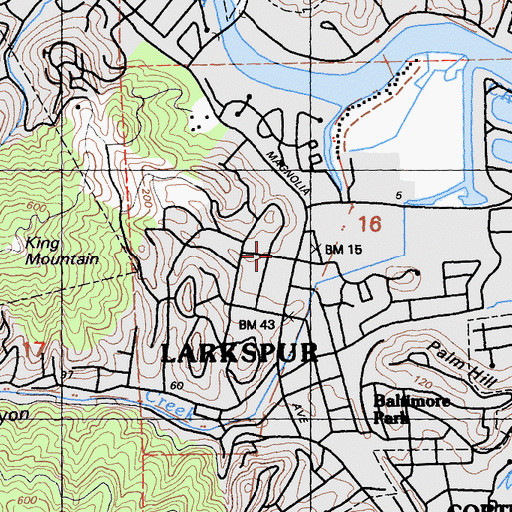Topographic Map of Larkspur Post Office, CA