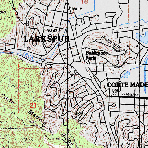 Topographic Map of Marin Primary and Middle School, CA