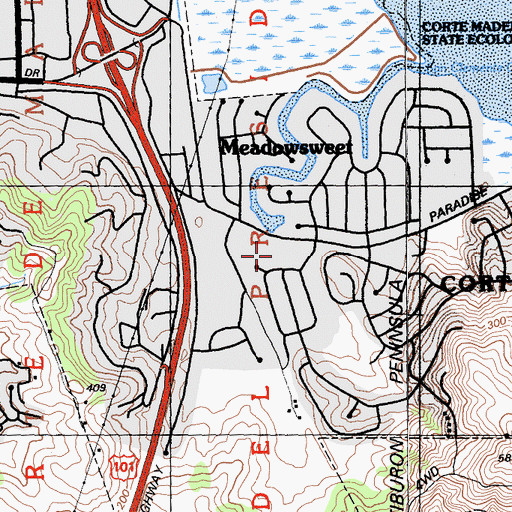 Topographic Map of Paradise Shopping Center, CA