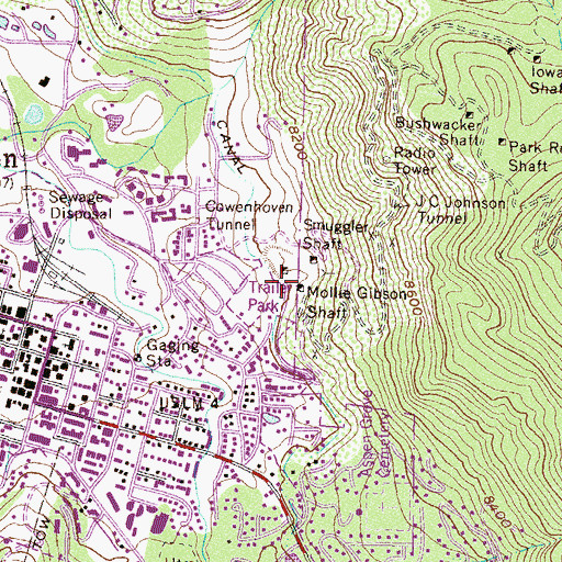 Topographic Map of Mollie Gibson Shaft, CO