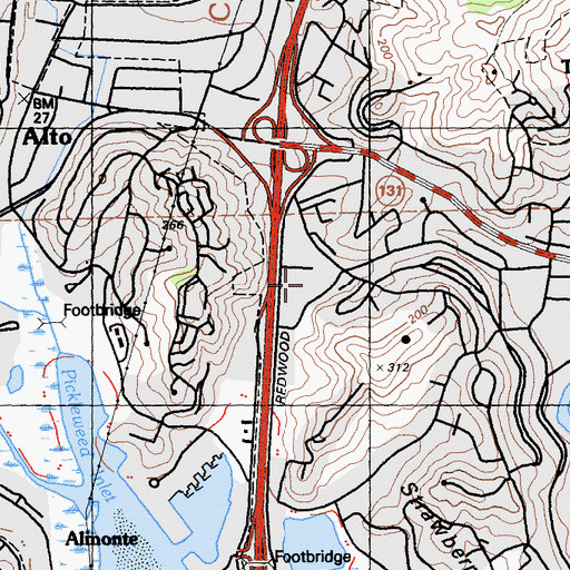 Topographic Map of Strawberry Village Shopping Center, CA