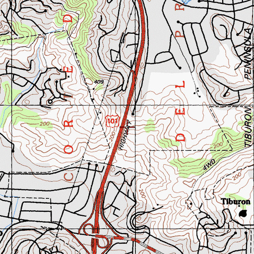 Topographic Map of Tiburon Ridge Open Space Preserve, CA