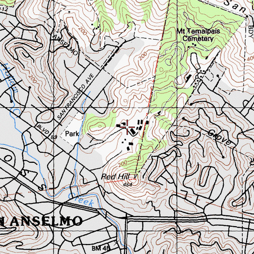 Topographic Map of Redhill School, CA
