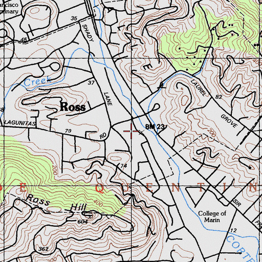 Topographic Map of Ross Post Office, CA