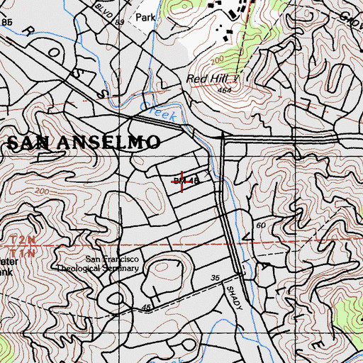 Topographic Map of San Anselmo Public Library, CA