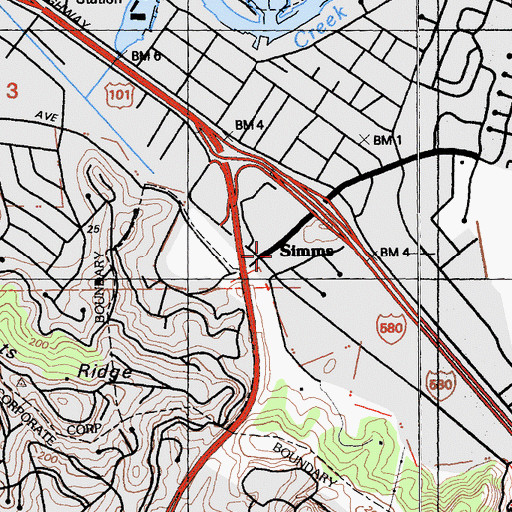 Topographic Map of Bellam Plaza Shopping Center, CA