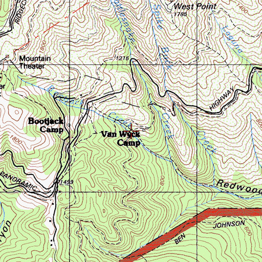 Topographic Map of Council Rock, CA