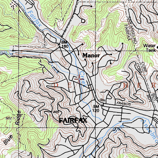 Topographic Map of Fairfax Regional Branch Marin County Free Library, CA