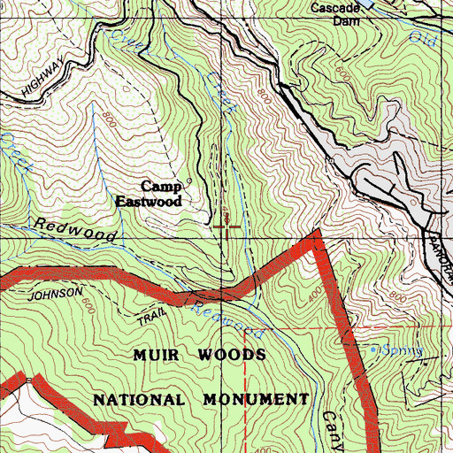 Topographic Map of Fern Canyon Trail, CA
