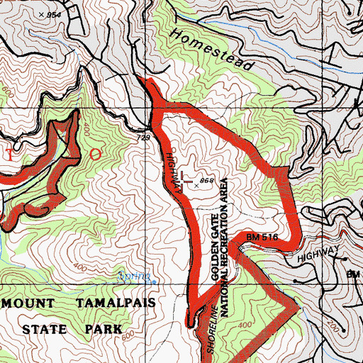 Topographic Map of Homestead Hill, CA