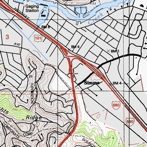 Topographic Map of Marin Square Shopping Center, CA