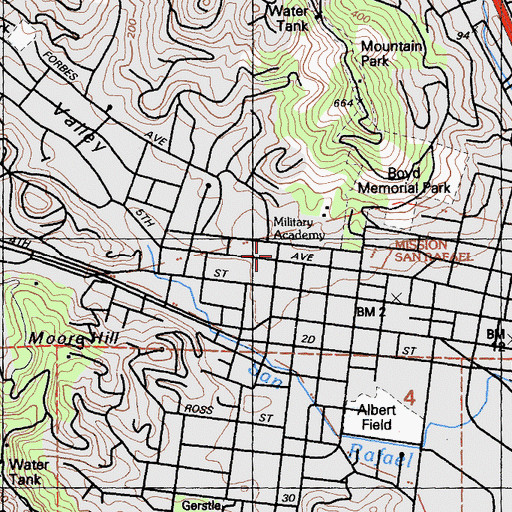 Topographic Map of San Rafael Public Library, CA