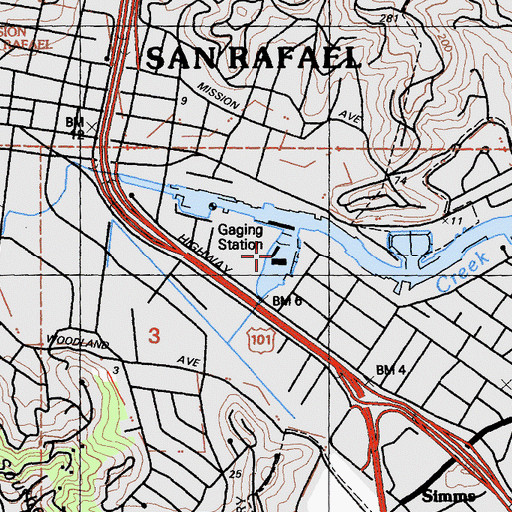 Topographic Map of San Rafael Yacht Harbor, CA
