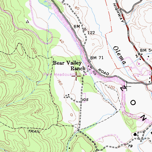 Topographic Map of Bear Valley Visitor Center, CA