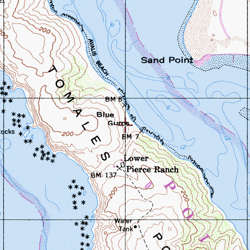 Topographic Map of Blue Gums Beach, CA
