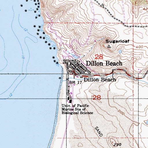 Topographic Map of Dillon Beach Post Office, CA