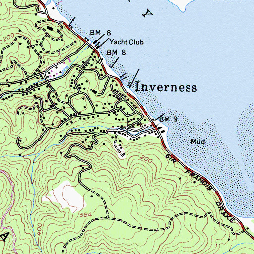 Topographic Map of Inverness Branch Marin County Free Library, CA