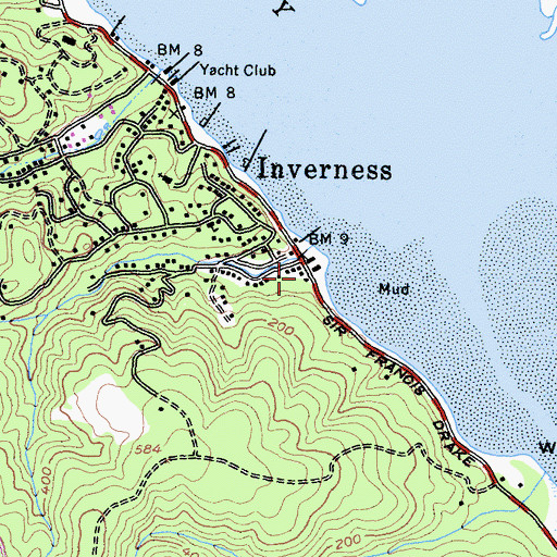 Topographic Map of Inverness Post Office, CA
