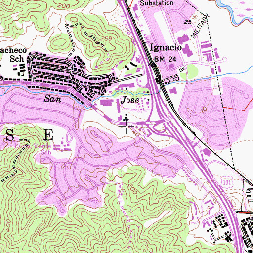 Topographic Map of Del Prado Shopping Center, CA
