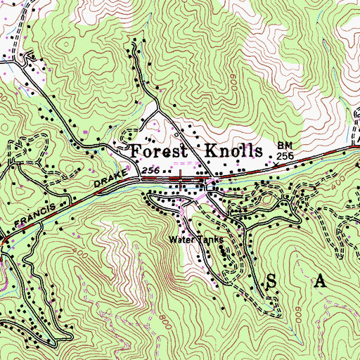 Topographic Map of Forest Knolls Post Office, CA