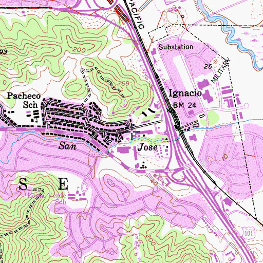 Topographic Map of Ignacio Center Shopping Center, CA