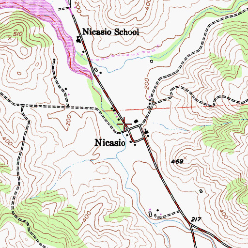 Topographic Map of Nicasio Post Office, CA