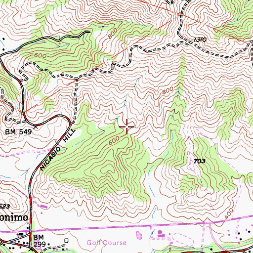 Topographic Map of Roys Redwoods Preserve, CA