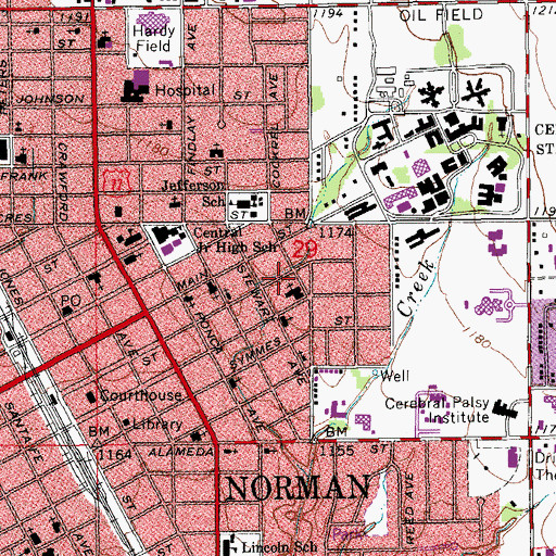 Topographic Map of Immanuel Baptist Church, OK