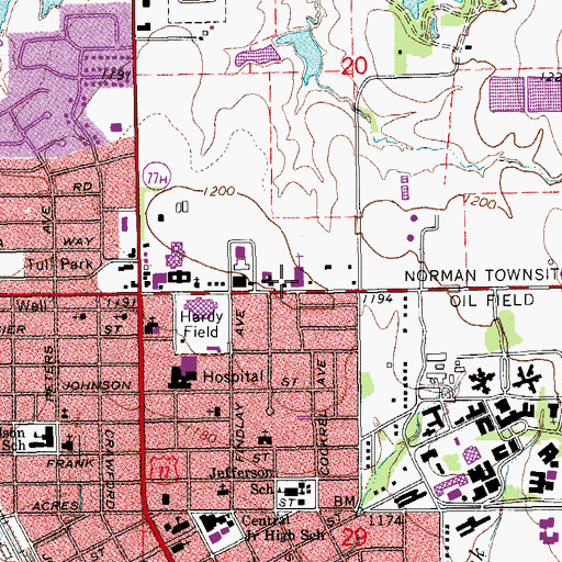Topographic Map of Robinson Street Baptist Church, OK