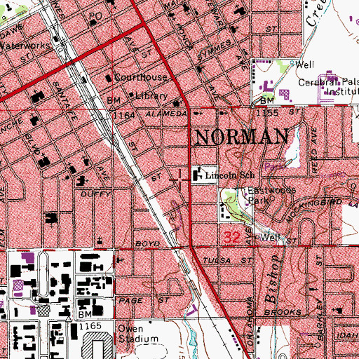 Topographic Map of Trinity Lutheran Church, OK