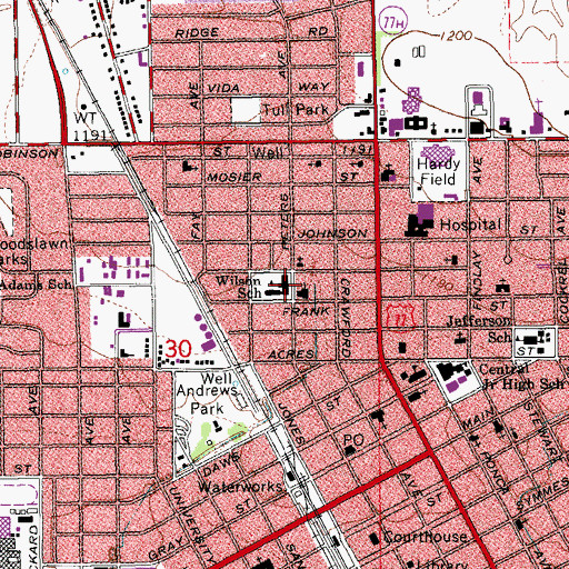 Topographic Map of Trinity Baptist Church, OK