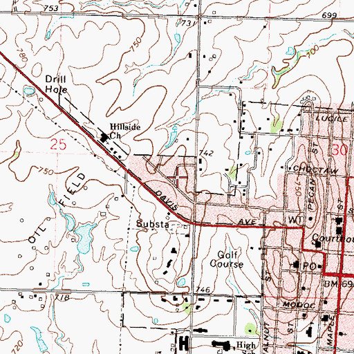 Topographic Map of First Baptist Church, OK
