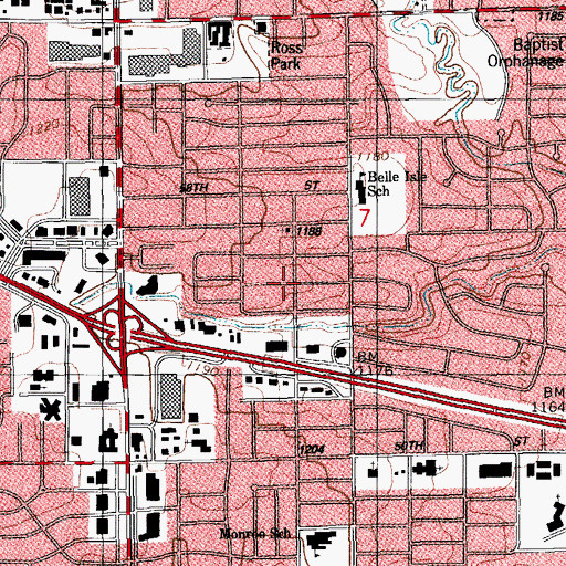 Topographic Map of Belle Isle Community Church, OK